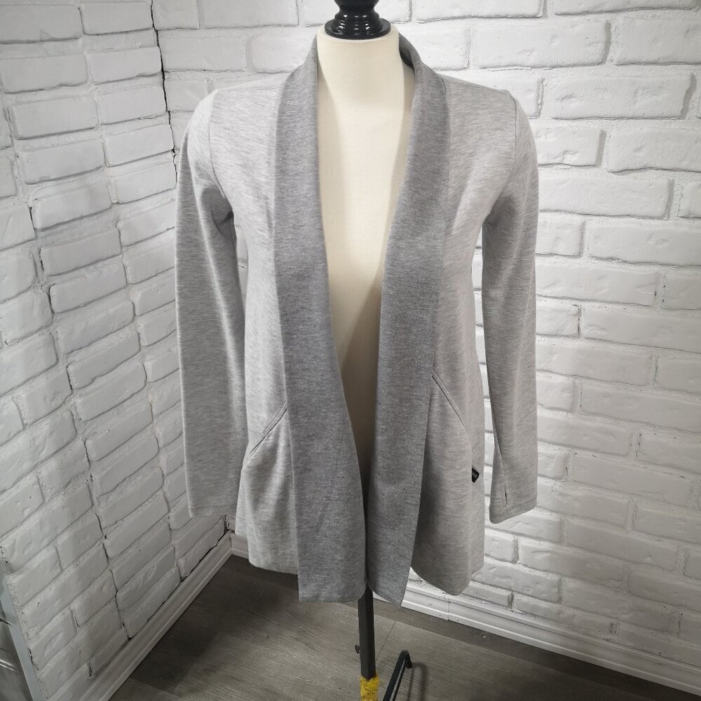 Reebok Ladies Size Small Light Grey w/ Dark Grey Front Trim Open Cardigan